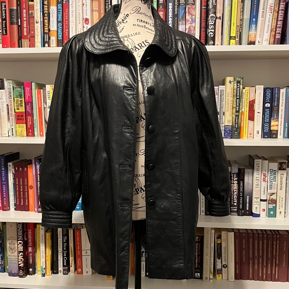 Genuine Leather quilted collar jacket